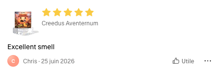 5-star Shop review of Creedus Aventernum: Excellent smell.
