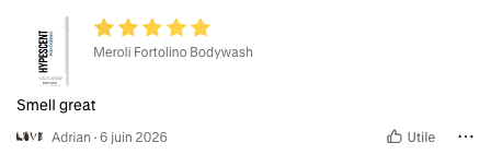 5-star Shop review of Meroli Fortolino: Smell great.