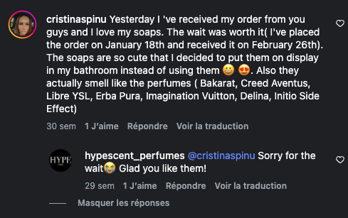 Instagram comment: I love my soaps. They actually smell like the perfumes.