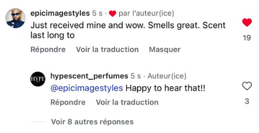 Instagram comment: Just received mine and wow. Smells great. Scent last long too.